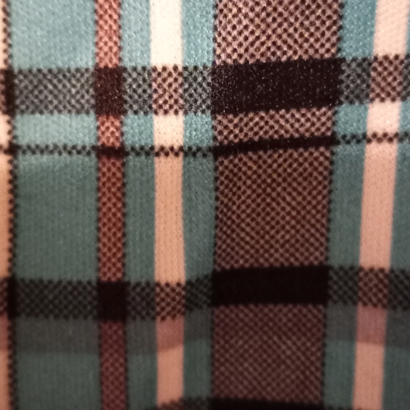 Caren Sport 2X Capped Sleeve Button Front Ruffle Stretch Plaid Top - Picture 3 of 10